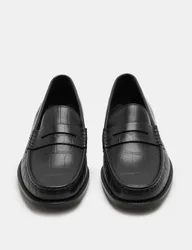 Embossed Leather Loafers Black male