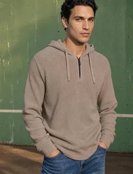 Street One Pullover in Unifarbe mit Kapuze male Beige - Street One MEN - FashionsVida