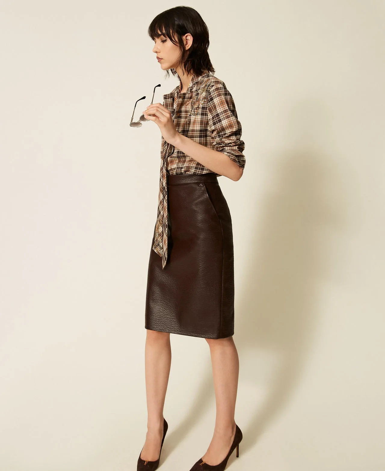 Jupe mi-longue effet cuir - Actitude by Twinset - FashionsVida