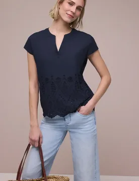 Blusenshirt mit Shiffleymuster female Blau - Street One - FashionsVida