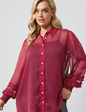 Women's Shirred Cuff Shirt in Burgundy Size: 20 - Burgundy - Size: 20 - Yours - FashionsVida