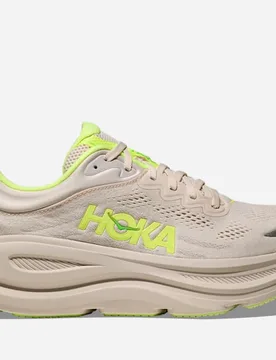 Men's Bondi 9 Road Running Shoes in Grout/Neon Yuzu, Size 12.5 - HOKA - FashionsVida