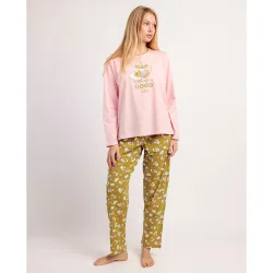 Pijama largo de mujer de punto de algodón con detalles en brillo