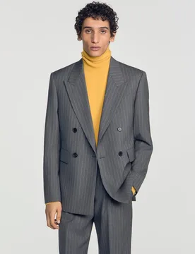 Chaqueta de traje de hombre cruzada de lana virgen a rayas - sandro - FashionsVida