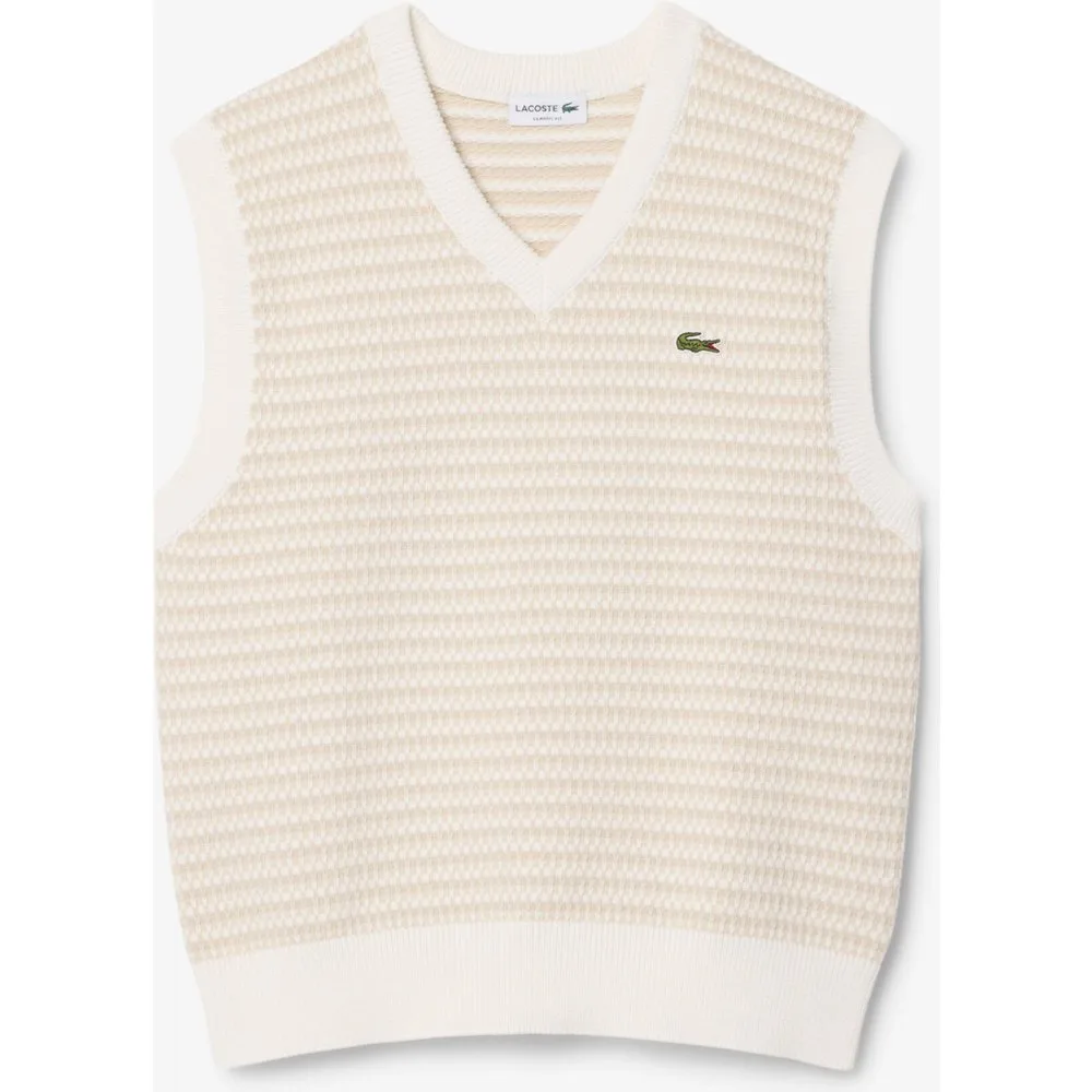 Chaleco de hombre de punto de jacquard de rayas en marrón - Lacoste - FashionsVida