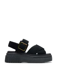 Leather Crossover Ankle Strap Flatform Sandals Black female