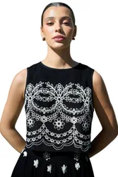 Women's Black Embroidered Crop Top Size: 10 - Black - Size: 10