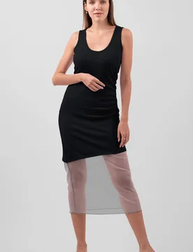 Women's Premium Rib Jersey Midi Dress in Black Size: 10 - Black - Size: 10 - Enorsia - FashionsVida