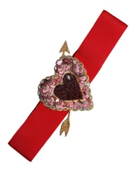Womens Sequined Heart Belt - Red Cotton - Size Eu 40 (Womens)