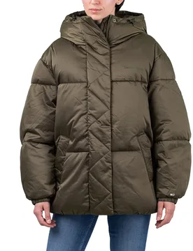 Oversized Satin Puffer Drab Olive Green M Damen - Tommy Jeans - FashionsVida