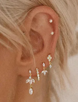 Set de 6 piezas de pendientes de circonita brillante, pendientes de botón y clips para orejas para mujeres, conjunto elegante y de moda adecuado para - Shein - FashionsVida