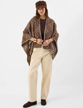 Tartan Poncho Light Brown female - Accessorize - FashionsVida