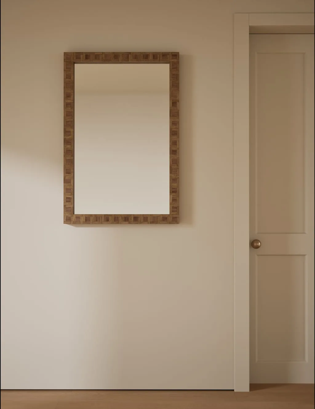 Hugo Marquetry Wood Rectangular Wall Mirror Natural - M&S - FashionsVida