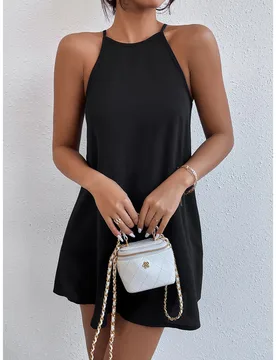 Vestido corto de verano con abertura en la espalda,Vestidos de verano para mujeres,Mujeres de talla pequeña Petite M - Shein - FashionsVida
