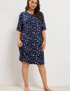 Women's Heart Soft Touch Nightdress in Mid Navy Size: 26-28 - Mid Navy - Size: 26-28 - Yours - FashionsVida