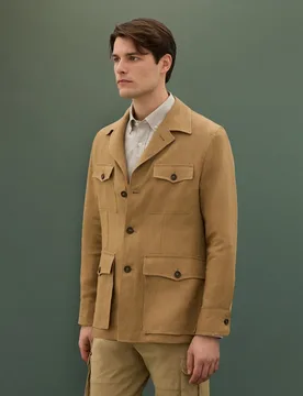 Sahariana de lino de hombre con multibolsillo - Verhunt - FashionsVida