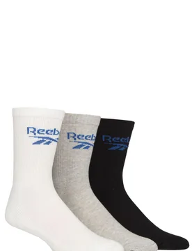Mens and Women's 3 Pair Foundation Cotton Crew Socks White / Grey / Black 2.5-3.5 UK - Assorted - Size: 2.5-3.5 UK - Reebok - FashionsVida