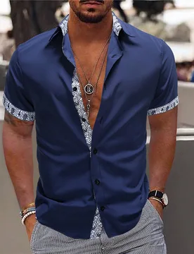 Camisa casual de manga corta con gráfico y cuello para hombres, para salir L - Shein - FashionsVida