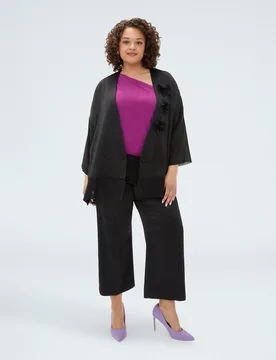 Pantalones de mujer cropped de raso cierre con botón y cremallera bolsillos clásicos - Fiorella Rubino - FashionsVida