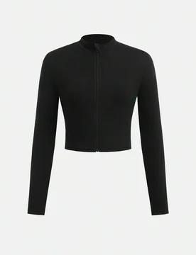 Camiseta de manga larga elástica y estirada simple y casual para niñas preadolescentes, chaqueta ajustada esencial básica con cierre de cremallera - Shein - FashionsVida