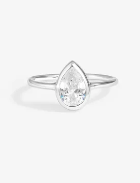Women's Sterling Silver 925 Cubic Zirconia Solitaire Pear Ring Size: Medium - Silver - Size: M - Simply Silver - FashionsVida