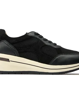 Womens Comfort Wedge Trainers - Black Textile - Size Uk 3.5 - By Caprice - FashionsVida