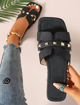 Sandalias tipo slide de moda casual para mujer, primavera/verano, cómodas, de tacón plano, zapatos de playa, esencial para vacaciones CN40 - Shein - FashionsVida