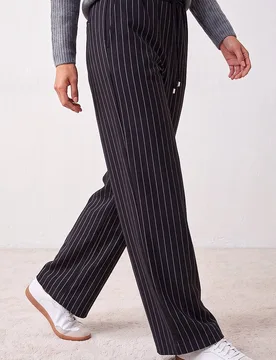 Women's Petite Stripe Wide Leg Stretch Trouser in Black Size: 8 - Black - Size: 8 - Roman - FashionsVida
