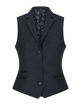 Womens Herringbone Check Tweed Waistcoat Wool Blend Vest in Black Size: 8 - Black - Size: 8 - Infinity Leather - FashionsVida