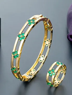 Zlxgirl jewelry Four leaf shape women's size gold bangle with ring jewelry set high Dubai Gold bracelet anel bijoux free box - Aliexpress - FashionsVida