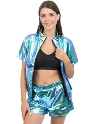 Irisierendes Damenkostüm Disco Blau