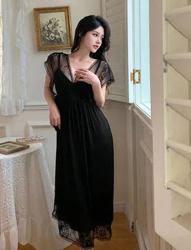 Camisón de mujer de encaje con parches transparentes, pijama de verano S - Shein - FashionsVida