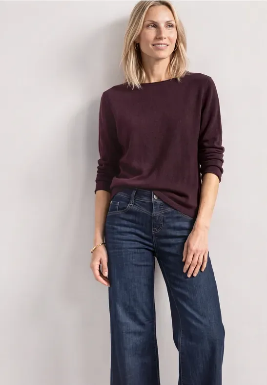 Pullover mit Boat Neck und Rollkanten female Rot - Street One - FashionsVida