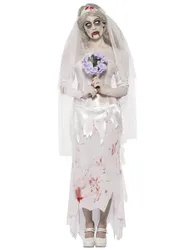 Zombie Braut Halloween Damenkostüm weiss-rot