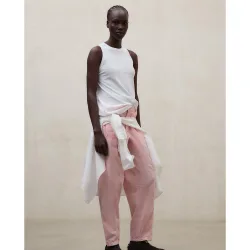 Pantalón recto de mujer de algodón con cremallera y botón