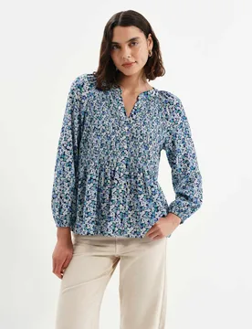 Floral V- Neck Ruffle Blouse Blue Mix female - Finery London - FashionsVida