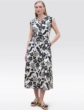 Vestido midi popelín estampado con cinturón ajustable - Lola Casademunt - FashionsVida