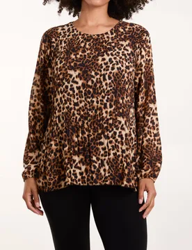 Leopard Print Pleated Top - S/M / ANIMAL - female - Blue Vanilla - FashionsVida