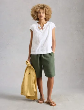 Pure Cotton Embroidered Notch Neck Blouse White female - White stuff - FashionsVida