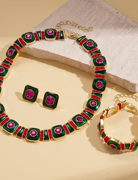 PCS Colorful Enamel Square Earring for Women Jewelry Set Delicate Bracelets Elegant Zircon Necklace Banquet Aretes De Mujer - Aliexpress - FashionsVida