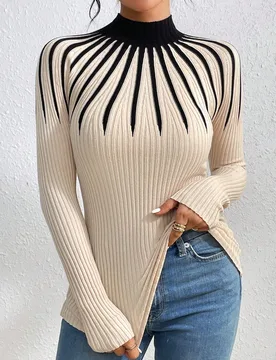 Jersey de punto con bloques de color, ajuste slim, manga larga, otoño e invierno S - Shein - FashionsVida