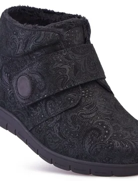 Martha Women's Extra Wide Boots for Swollen Feet - Black Paisley - Size: 7 XXW - Cosyfeet - FashionsVida