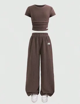 Conjunto de 2 piezas de camiseta de manga corta con estampado de rayas y lazos y leggings para niñas preadolescentes, moda casual y versátil 8Y - Shein - FashionsVida