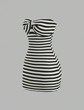 Vestido mini ajustado de tubo de punto con espalda descubierta y rayas de contraste, para verano M - Shein - FashionsVida