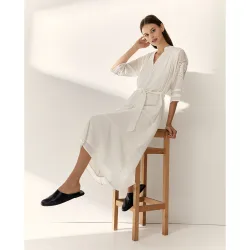 Vestido midi forrado manga francesa cuello mao