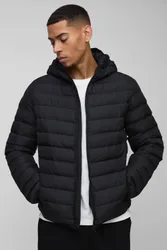 Herren Regular Fit Gesteppte Kapuzenjacke mit Reißverschluss Black Größe XL