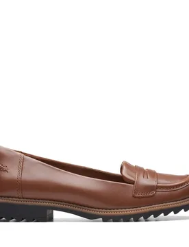 Women's Griffin Milly Tan Leather Loafers, Slip Ons in Brown Size: 5-Standard Fit - Brown - Size: 5-Standard Fit - Clarks - FashionsVida