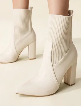 Botas de media caña y tobillo de punto versátiles, elegantes y sencillas de uso diario, con puntera puntiaguda y tacón grueso en beige EUR38 - Shein - FashionsVida