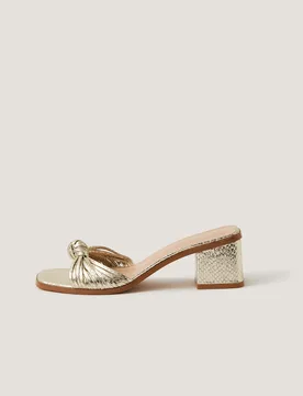 Metallic Snake Print Knot Block Heel Mules Gold female - Monsoon - FashionsVida