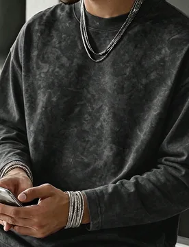 Camiseta de manga larga de capa base para hombre con efecto vintage lavado y desgastado, teñido anudado, textura degradada irregular desvanecida en n - Shein - FashionsVida